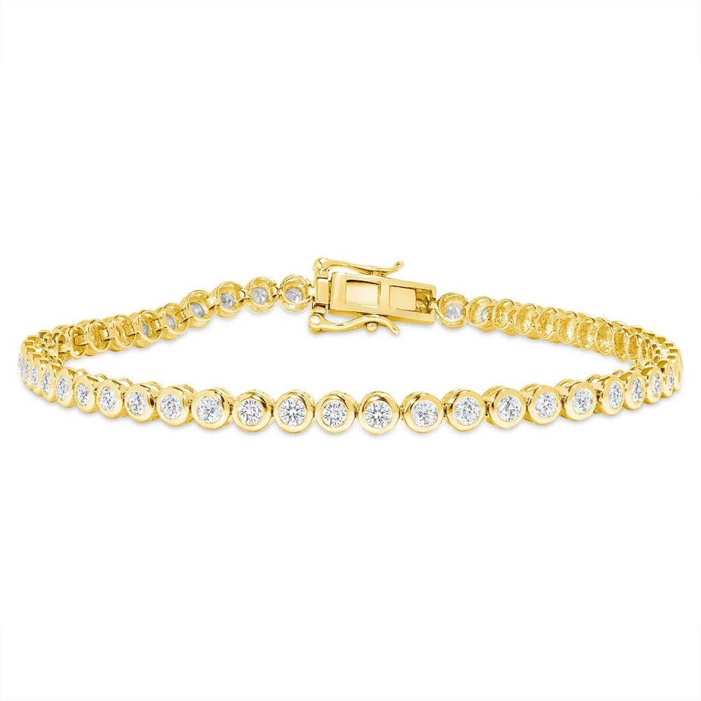 Radiant Bezel Set Round Diamond 14K (or 18k upon request) Gold Tennis Bracelet
